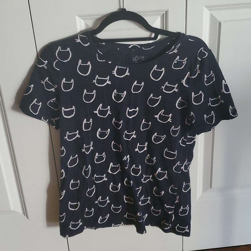 Kitty Cat Logo / Cotton TShirt / Navy&White